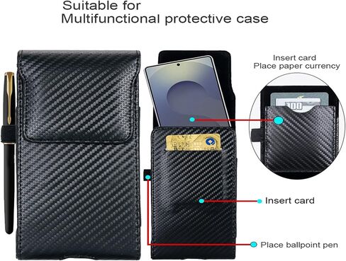 Holster Pouch for Galaxy Z Fold 8 with Belt Clip & Card Holder, Luxury Carbon Fiber Leather Vertical Holster Case (Black) in Saudi Arabia