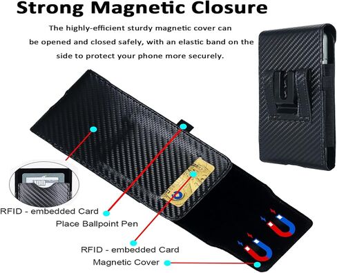 Holster Pouch for Galaxy Z Fold 8 with Belt Clip & Card Holder, Luxury Carbon Fiber Leather Vertical Holster Case (Black) in Saudi Arabia