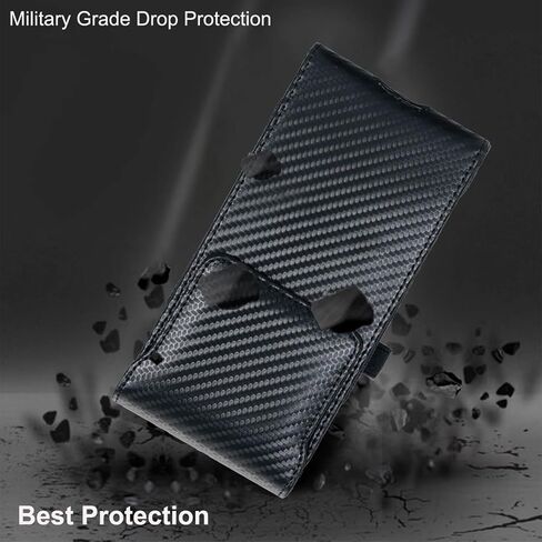 Holster Pouch for Galaxy Z Fold 8 with Belt Clip & Card Holder, Luxury Carbon Fiber Leather Vertical Holster Case (Black) in Saudi Arabia