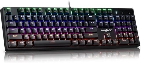 wegear Wired Mechanical Gaming Keyboard with Clicky Switch,104-Key, Black | Full Size, 11 Modes RGB Backlit, Anti-Ghosting, Double-Shot ABS Keycaps, Lighted Computer Key-Board for PC Windows in Kuwait