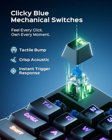 wegear Wired Mechanical Gaming Keyboard with Clicky Switch,104-Key, Black | Full Size, 11 Modes RGB Backlit, Anti-Ghosting, Double-Shot ABS Keycaps, Lighted Computer Key-Board for PC Windows in Kuwait