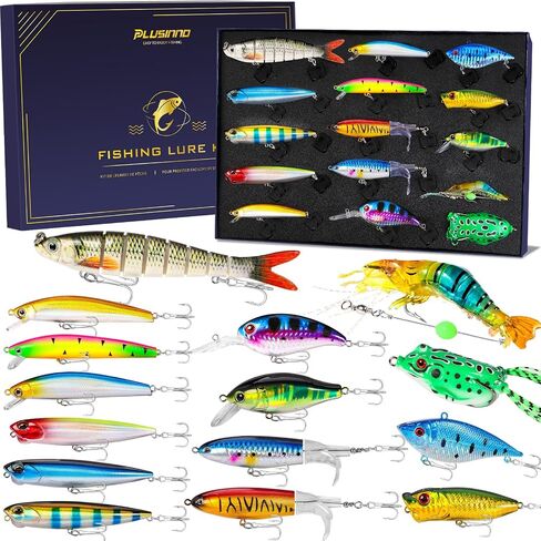 PLUSINNO Fishing Lures - Tackle Box, Bass Fishing Lures for Freshwater and Saltwater, Trout Fishing Gear & Bait, Fishing Gifts for Men,Father in Saudi Arabia