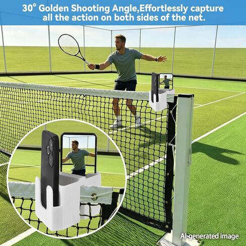Tennis Net Phone Holder, 3D Printed Dual-View Camera Mount (White) | 30° Golden Angle | Dual Holders Simul Rec | Charging Port Cutout | Landscape & Portrait Switch | Dual Triangle Storage Slots in Saudi Arabia