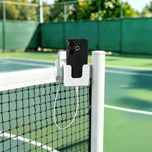 Tennis Net Phone Holder, 3D Printed Dual-View Camera Mount (White) | 30° Golden Angle | Dual Holders Simul Rec | Charging Port Cutout | Landscape & Portrait Switch | Dual Triangle Storage Slots in Saudi Arabia