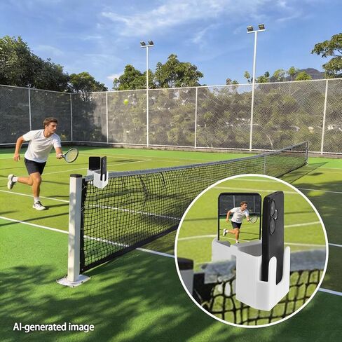 Tennis Net Phone Holder, 3D Printed Dual-View Camera Mount (White) | 30° Golden Angle | Dual Holders Simul Rec | Charging Port Cutout | Landscape & Portrait Switch | Dual Triangle Storage Slots in Saudi Arabia