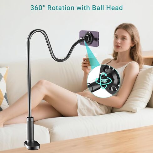Gooseneck Magnetic Phone Holder for Bed, Stable Flexible Arm Stand for Desk | 360° Rotating Magnetic Phone Stand, 33.5’’ Aluminum Core Flexible Arm for Bed, Desk, Headboard, for iPhone 17-12& Andriod in Saudi Arabia