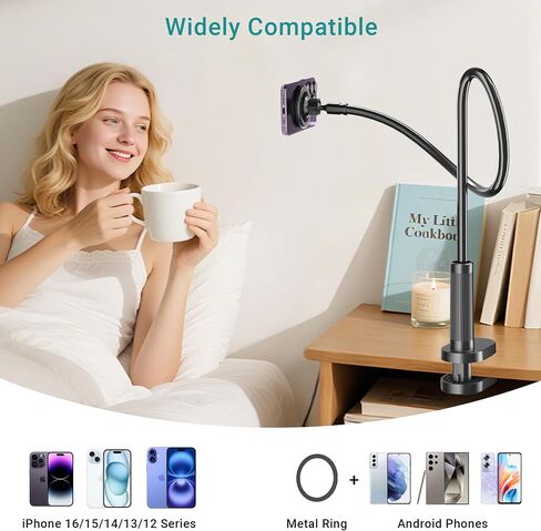 Gooseneck Magnetic Phone Holder for Bed, Stable Flexible Arm Stand for Desk | 360° Rotating Magnetic Phone Stand, 33.5’’ Aluminum Core Flexible Arm for Bed, Desk, Headboard, for iPhone 17-12& Andriod in Saudi Arabia