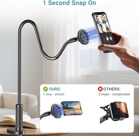 Gooseneck Magnetic Phone Holder for Bed, Stable Flexible Arm Stand for Desk | 360° Rotating Magnetic Phone Stand, 33.5’’ Aluminum Core Flexible Arm for Bed, Desk, Headboard, for iPhone 17-12& Andriod in Saudi Arabia