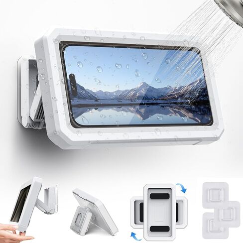 Shower Phone Holder Waterproof,480° Rotatable, Multi-Angle Adjustable Wall Mounted Phone Holder for Bathroom Bathtub Kitchen Mirror, Compatible with All 4-7" Smartphones in Saudi Arabia