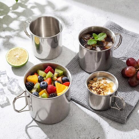 Hushee 4 Pcs Stackable Camping Mug with Folding Handle Stainless Steel Portable Camping Campfire Cups for Backpacking Outdoor Traveling Hiking Picnic, 8.45oz, 11.84oz, 18.6oz, 23.67oz in Saudi Arabia