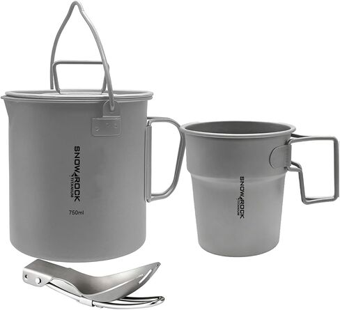 SNOW ROCK Ultralight Titanium Camping Mugs with Folding Handle,Camping Cups with Lid and Spork,Backpacking & Hiking Gear sr02 in Saudi Arabia
