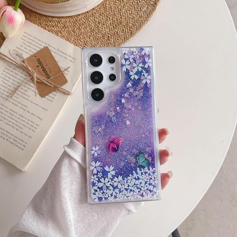 Compatible with Samsung Galaxy S24 Ultra Bling Case Glow in The Dark Sparkle Flowing Quicksand Light up Case Women Girls Girly Soft TPU Bumper Shockproof Translucent Phone Cover, Pink in Kuwait