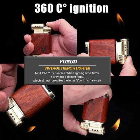 Yusud Vintage Trench Lighter, Cool Lighter Butane Refillable, Antique Flip Lighter, Retro Soft Flame Table Lighters, Unique Birthday Gift for Men Women in Saudi Arabia