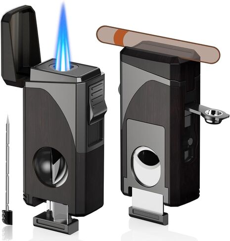6-in-1 Butane Torch Lighter with 3 Jet Flame, Built-in V & Straight Cutter, Punch, Holder, Draw Enhancer, Windproof & Refillable Lighters, Cool lighters with Gift Box, Gifts for Men, Candle, Travel in Saudi Arabia
