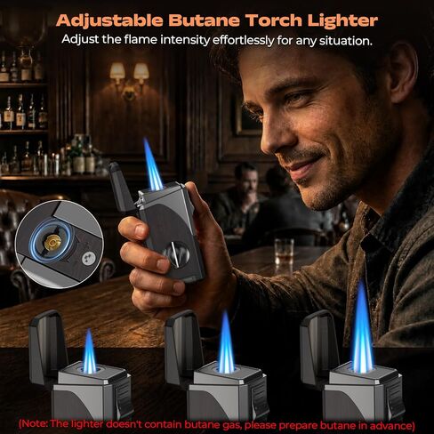6-in-1 Butane Torch Lighter with 3 Jet Flame, Built-in V & Straight Cutter, Punch, Holder, Draw Enhancer, Windproof & Refillable Lighters, Cool lighters with Gift Box, Gifts for Men, Candle, Travel in Saudi Arabia
