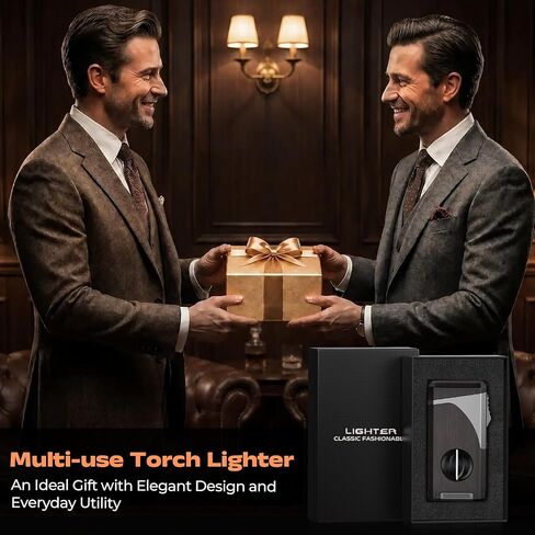 6-in-1 Butane Torch Lighter with 3 Jet Flame, Built-in V & Straight Cutter, Punch, Holder, Draw Enhancer, Windproof & Refillable Lighters, Cool lighters with Gift Box, Gifts for Men, Candle, Travel in Saudi Arabia