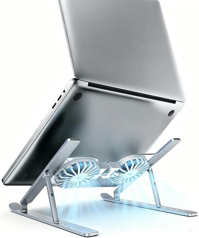 Laptop Cooling Stand with Dual RGB Fans, 7-Level Adjustable Height, Aluminum Ergonomic Laptop Cooler for 11-17'' Notebook (Gray) in Saudi Arabia