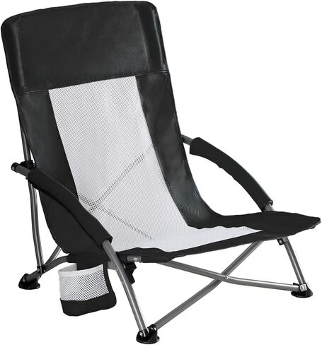 NEWBULIG Folding Camping Beach Chair for Adults, Low Profile Lawn Chair with Cup Holders & Carry Bag, Extra Wide Seat and High Back, Portable for Beach, Outdoors, Travel & Concerts, Black | Low Profile Outdoor Camp Lawn Chair for Adults with Cup Holder, C in Saudi Arabia