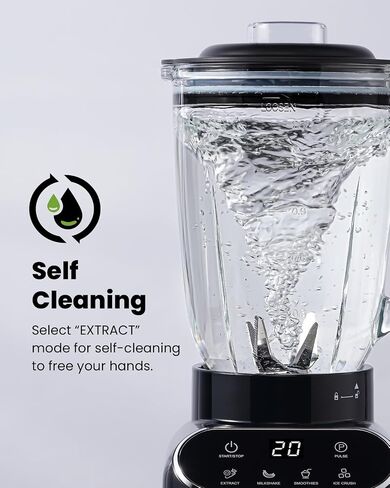 GDOR Smoothie Blender for Kitchen,1200W Glass blender with 5 Smart Programs | Professional Blender with 52oz Jar & 24oz To-Go Cup, 6-leaf Blade for Ice Cubes, Frozen Fruits, and Shakes, Self-Clean, Black in Saudi Arabia