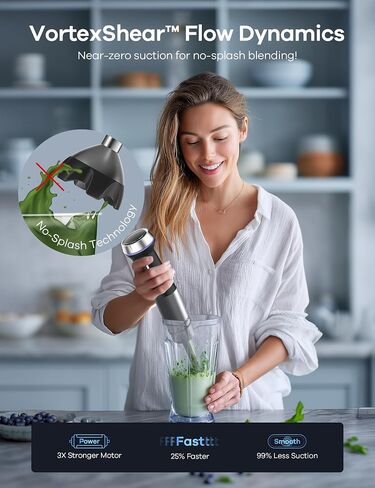 Ganiza Immersion Blender Handheld Corded 8 in 1 Hand Blender Max 1000W | 16 Speed Stick Emulsifier with Beaker, Chopper, Whisk, Frother, Potato Masher and Portable Bottle for Soup, Puree, Smoothies in Saudi Arabia