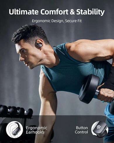Wireless Earbuds Bluetooth Headphones Over Ear Hooks Ear Buds with 80H Playtime, LED Power Display, Dual Mic Clear Calls, Sports Wireless Ear Buds Bluetooth Earbuds for Running Gym Workout (Black) in Kuwait