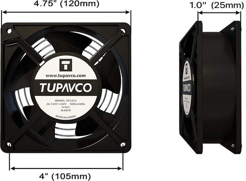 Network Cabinet Fan (2pc Kit) Pair of 120mm 4in Fans 110V - Tupavco TP1511 | Dual fan kit for 19in network cabinets - easy rackmount muffin fan for high performance cooling at 110CFM, 120mm/4in size in Saudi Arabia