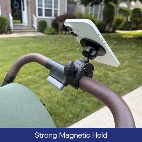Stroller Phone Holder, MagSafe-Compatible Mount with Strong No-Wobble Clamp | Stable clamp grips stroller handlebars securely; fast magnetic attachment and 360° adjustment make viewing and removal easy. in Saudi Arabia