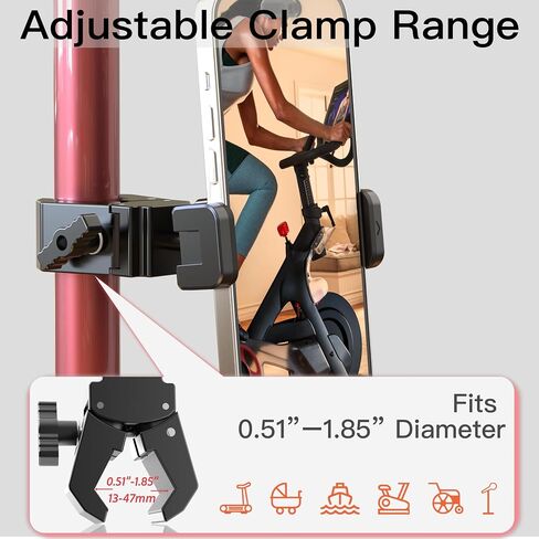 Phone Holder for Spin Bike 360° Rotatable Handlebar Phone Mount Exercise Bike, Treadmill, Stroller, Handlebar, Shopping Cart, Golf Cart,Microphone Stand Compatible with 4.7-7" Phone in Kuwait