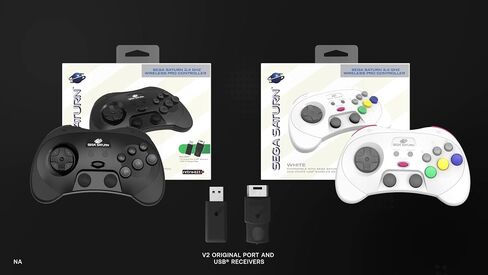 Retro-Bit SEGA Saturn® PRO - 2.4GHz Wireless Controller - (Black) | Officially Licensed | Includes 2 Receivers for Original Sega Saturn, Sega Genesis Mini, Switch, PC, Mac in Kuwait