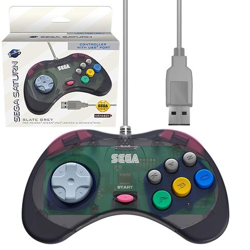 Retro-Bit SEGA Saturn Wired USB Controller - (Slate Grey) | Officially Licensed | Compatible with Sega Genesis Mini, PS3, PC, Mac, Steam, Switch in Saudi Arabia
