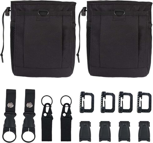 2Set MOLLE Dump Pouch with 12 Attachments Tactical Drawstring Belt Bag | Backpack Accessories 4 D-Ring Clip 4 Webbing Jonit Buckle 2 Water Bottle Holder 2 Belt Keyring For Hunting Outdoor Sport in Saudi Arabia