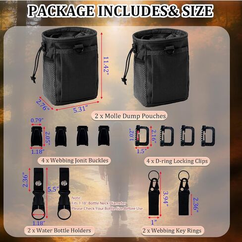 2Set MOLLE Dump Pouch with 12 Attachments Tactical Drawstring Belt Bag | Backpack Accessories 4 D-Ring Clip 4 Webbing Jonit Buckle 2 Water Bottle Holder 2 Belt Keyring For Hunting Outdoor Sport in Saudi Arabia