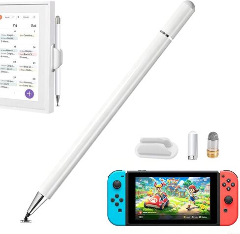Stylus and Mount for Nintendo Switch 2/1&Skylight Calendars 15/27 Inch | Dual Tip with Mesh and Disc Tip,Magnetic Pen Cap,Flexiple Stylus Holder Mount to Calendar,Stylus Pen for touchscreen-White in Kuwait