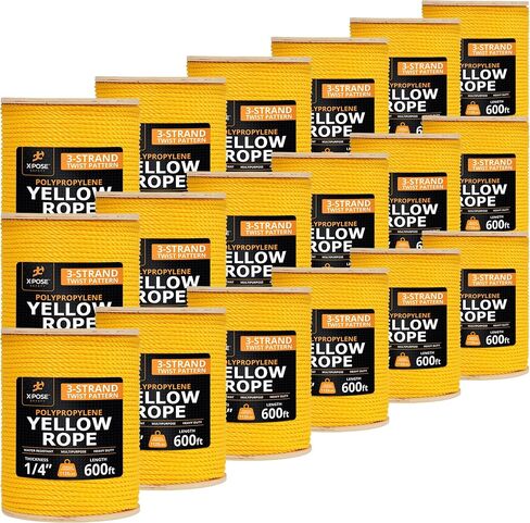 Yellow Twisted Polypropylene Rope, 3/8" Thickness x 600' Length Heavy Duty Poly Ropes for Outdoor and Marine Use, Yellow Rope for Visibility & Safety in Saudi Arabia