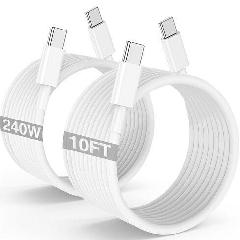 كابل شحن سريع USB C إلى C بطول 10 أقدام، سلك شاحن من النوع C إلى C بقدرة 60 وات لأجهزة Apple iPhone 17 Pro Max/17 Air/16 Pro Max/16/15 Plus/15 Pro Max، وMacBook Pro 2021/2020/2019/2018، وiPad 12.9/Mini، وSamsung Galaxy in Kuwait