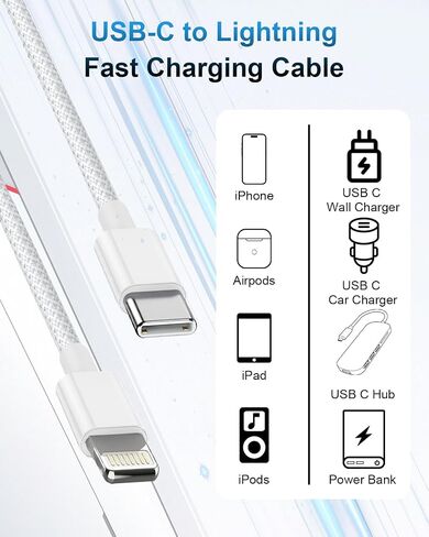 USB C to Lightning Cable 6FT 2Pack,[Apple MFi Certified] iPhone Fast Charger Cord Nylon Braided Power Delivery Type c to Lightning Cable Fast Charging for Apple iPhone 14 13 12 11 Pro Max X 8 7 6/iPad in Saudi Arabia