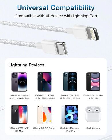 USB C to Lightning Cable 6FT 2Pack,[Apple MFi Certified] iPhone Fast Charger Cord Nylon Braided Power Delivery Type c to Lightning Cable Fast Charging for Apple iPhone 14 13 12 11 Pro Max X 8 7 6/iPad in Saudi Arabia