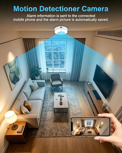 HD 1080P Hidden Camera Smoke Detector WiFi Cameras Wireless Small Spy Nanny Cam with Motion Detection, Surveillance Indoor Camera for Home Security No Audio in Saudi Arabia