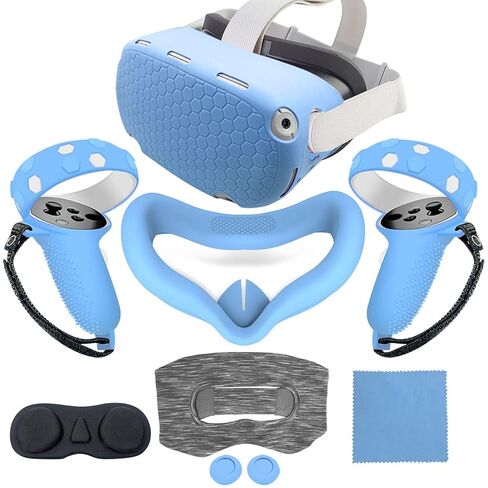 JYMEGOVR for Oculus Quest 2 Silicone Cover, Protective Cover Accessories for Meta VR, Multi Colors Soft Shell Skin, Controller Grips & Face Cover Set (Blue) in Saudi Arabia