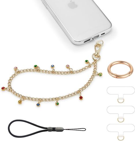 2 pcs Phone Wrist Strap Crystal Phone Charm Chain Keychain Beaded Cellphone Lanyard Detachable with 3 Tether Tab Hands-Free Wristlet Bracelet Wrist Grip for Women Girls Universal for iPhone White Pink in Saudi Arabia