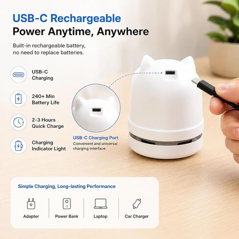 Mini Desktop Vacuum Cleaner Cordless Desk Vacuum | USB C Rechageable, Cute Owl Shapeed, Low Noise Tabletop Vac for Cleaning Crumbs, Hair, Paper Scraps on Computer Keyboard Car in Saudi Arabia