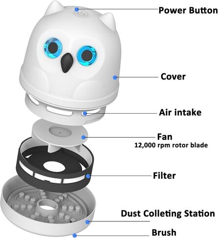 Mini Desktop Vacuum Cleaner Cordless Desk Vacuum | USB C Rechageable, Cute Owl Shapeed, Low Noise Tabletop Vac for Cleaning Crumbs, Hair, Paper Scraps on Computer Keyboard Car in Saudi Arabia