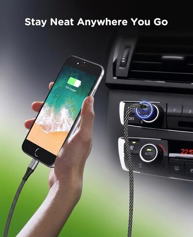 5FT Coiled Magnetic USB C to Lightning Cable, Self Winding Charger | Silver-Black Braided Type C to Lightning Charging Cord Anti Tangling for Car Desk Bed Compatible with iPhone 14 13 12 11 in Saudi Arabia
