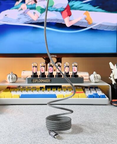 5FT Coiled Magnetic USB C to Lightning Cable, Self Winding Charger | Silver-Black Braided Type C to Lightning Charging Cord Anti Tangling for Car Desk Bed Compatible with iPhone 14 13 12 11 in Saudi Arabia