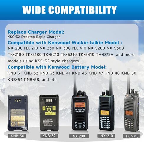 KSC-32 Charger Replacement for Kenwood NX-5200 NX-5300 NX-5400 2-Way Radio | Smart desktop charger fits NX-210 NX-300 TK-2180 TK-3180 TK-5210 KNB-33L KNB-47L KNB-48L KNB-31 KNB-32 radio battery in Saudi Arabia