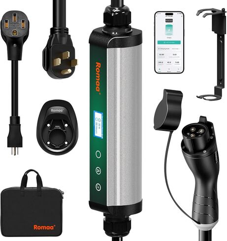 Romaa Level 2 EV Charger 40 Amp Portable J1772 Charger, NEMA 14-50P, 9.6 kW | Electric Car Charger Level 2, Home EV Charging Station, Adjustable 16-40A, 240V, 25 ft Cold Weather Cable, IP66, ETL & FCC in Saudi Arabia