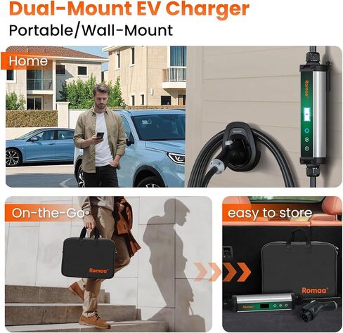 Romaa Level 2 EV Charger 40 Amp Portable J1772 Charger, NEMA 14-50P, 9.6 kW | Electric Car Charger Level 2, Home EV Charging Station, Adjustable 16-40A, 240V, 25 ft Cold Weather Cable, IP66, ETL & FCC in Saudi Arabia