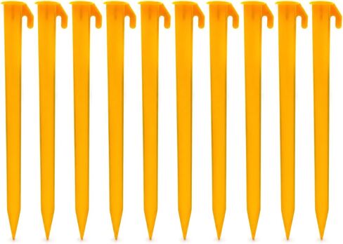 10 Pack Plastic Tent Stakes, Heavy Duty 5.7 Inch Canopy Stakes with Hook, Camping Pegs for Grass, Sand, and Soil, Lightweight Tent Accessories for Backyard, Beach, and Outdoor Activities, Yellow in Saudi Arabia