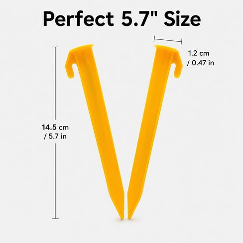 10 Pack Plastic Tent Stakes, Heavy Duty 5.7 Inch Canopy Stakes with Hook, Camping Pegs for Grass, Sand, and Soil, Lightweight Tent Accessories for Backyard, Beach, and Outdoor Activities, Yellow in Saudi Arabia