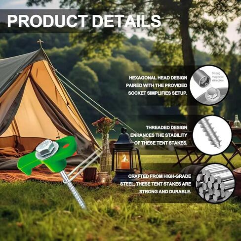 10-Pack 8" Heavy Duty Screw in Tent Stakes, Drill-in Non-Rust Ground Anchor Pegs, Metal Tent Accessories for Camping, Garden, Hiking, Green in Saudi Arabia